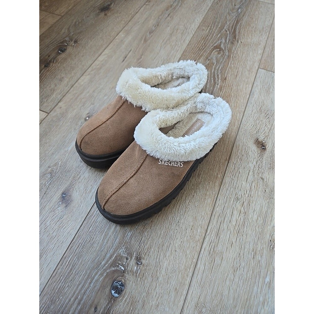 Skechers sherpa Leather lined clogs size 8 Fits Smaller Slipper Shoe Women Y2k
